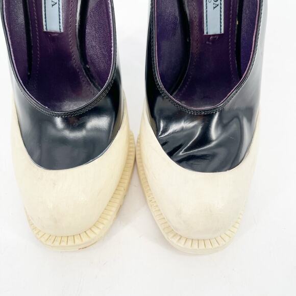 Prada Runway 2012 White & Black Rubber Cap Toe Mary Jane Platform Heels IT 36 - Picture 6 of 11